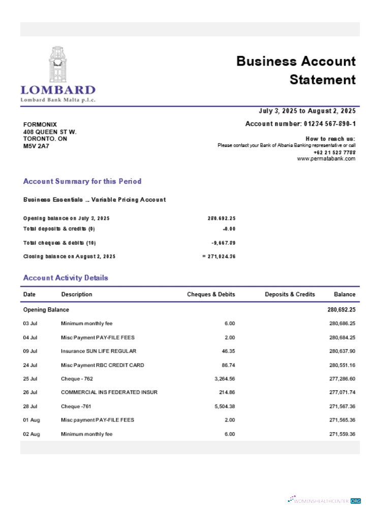 Download Lombard firm account statement Word and PDF template (1) Photoshop template